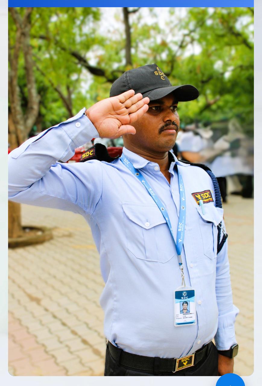 SDC security guard in uniform saluting on duty